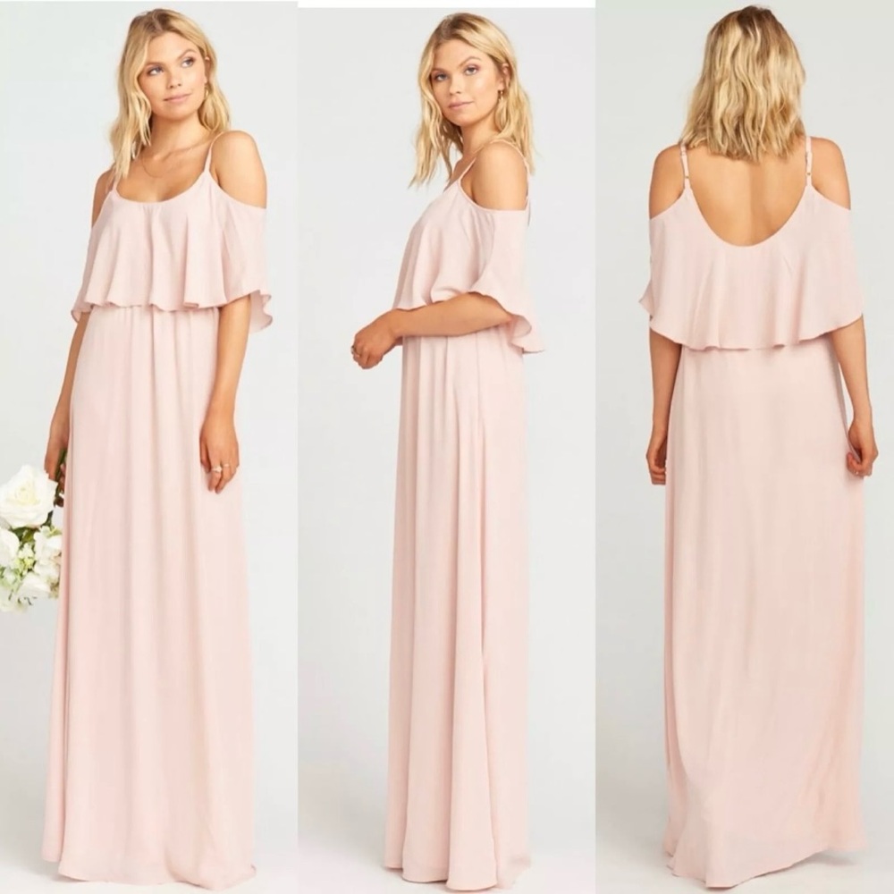 SHOW ME YOUR MUMU Caitlin Ruffle Maxi Dusty Blush Pink Bridesmaid Dress XS READ‎